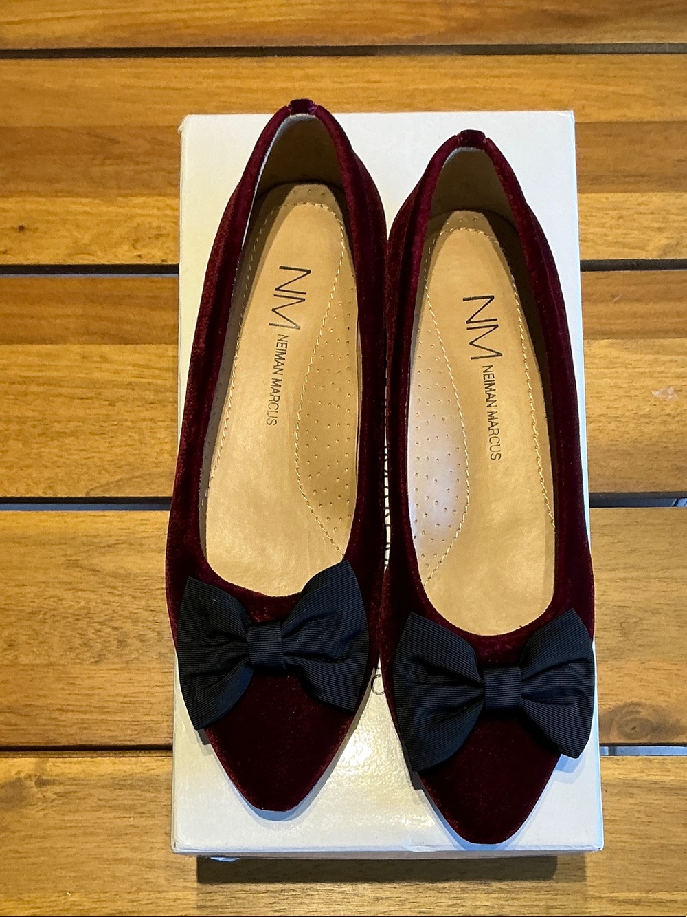 Aldo Burgundy Velvet Pointed Toe Flats with Black Bow
